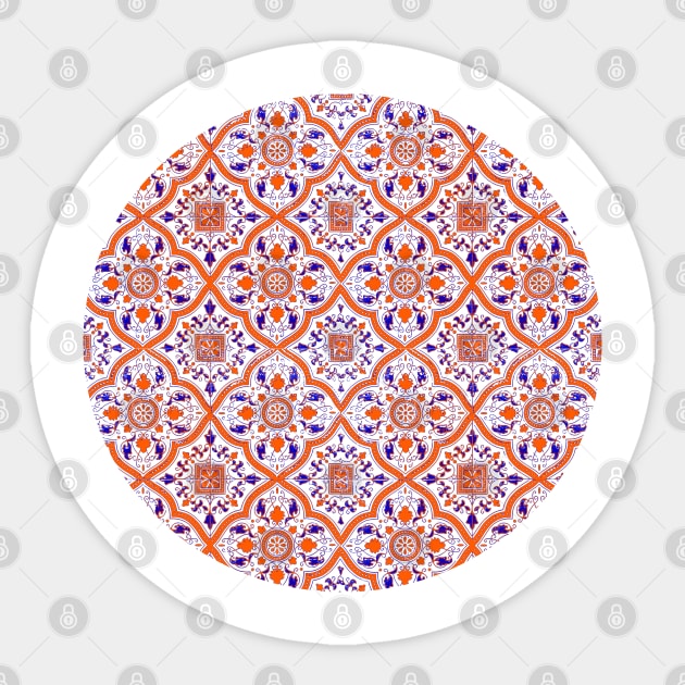 Arabic Orange and indigo Moroccan Pattern (Decorative Border) Sticker by The Ministry of Fashion Prints